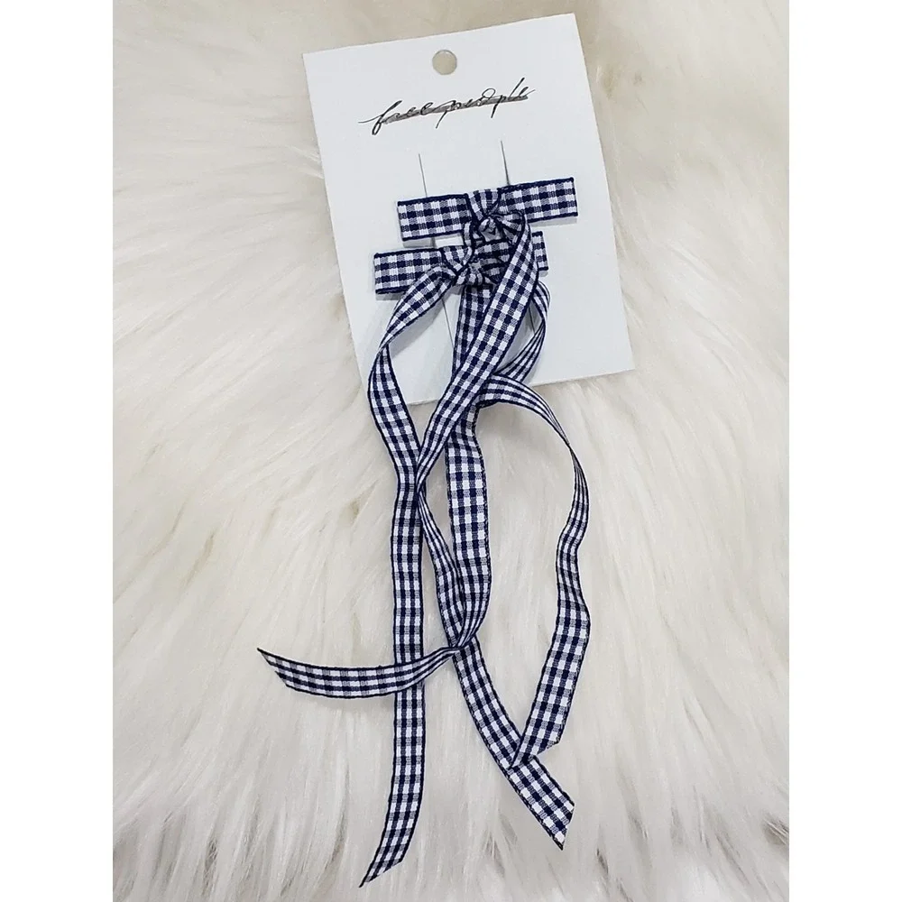 NEW Free People Bow BLUE Gingham Hair Clip Coquette Picnic Dainty Cottagecore